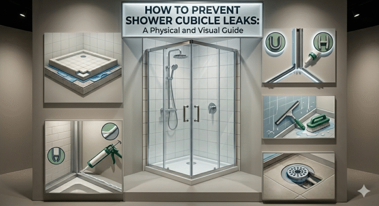 Modern glass shower cubicle with proper waterproof sealing and drainage system in a contemporary bathroom.
