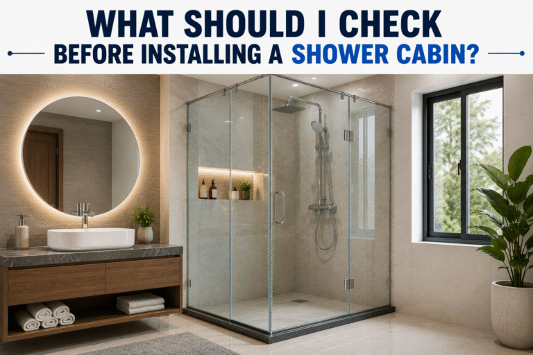 Modern bathroom with a stylish glass shower cabin installed with proper drainage and waterproofing.